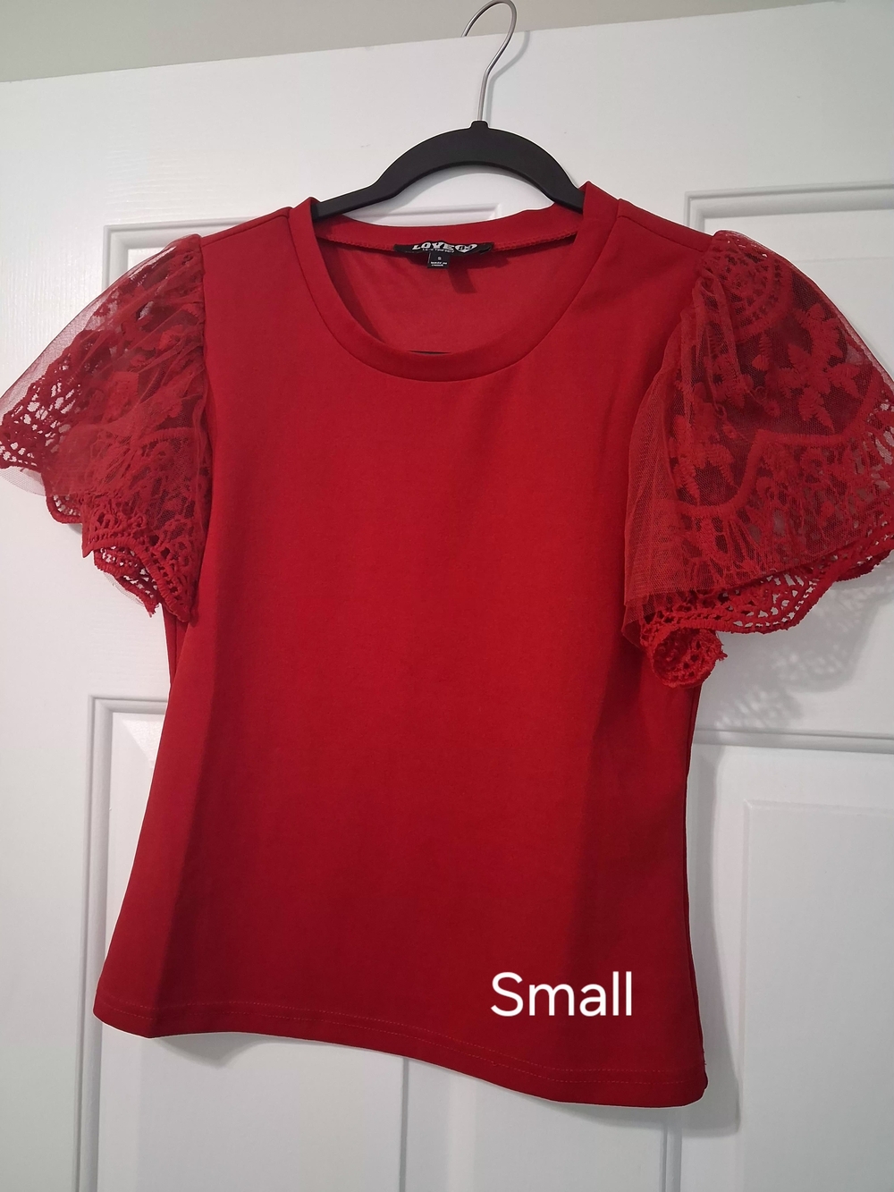 Red Lace Sleeve Women's Top - Small